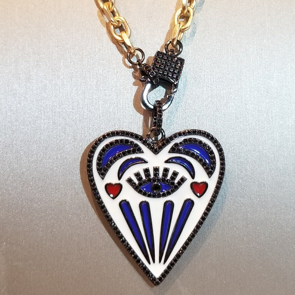Enamel Evil Eye Pave CZ Pendant Necklace - Picture 4 of 6